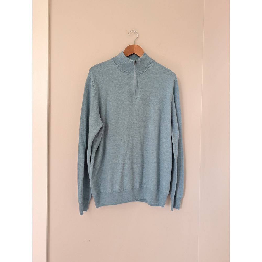 Christian Lacroix Mens XL Blue 100% Extrafine Merino Wool Quarter Zip Sweater